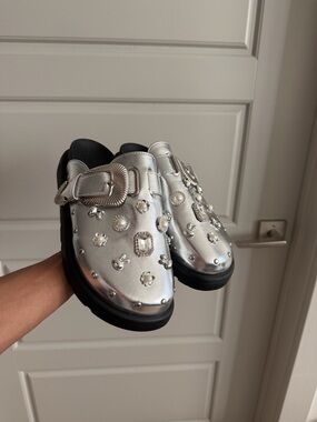 Metallic Silver Slip-On Embellished Clog